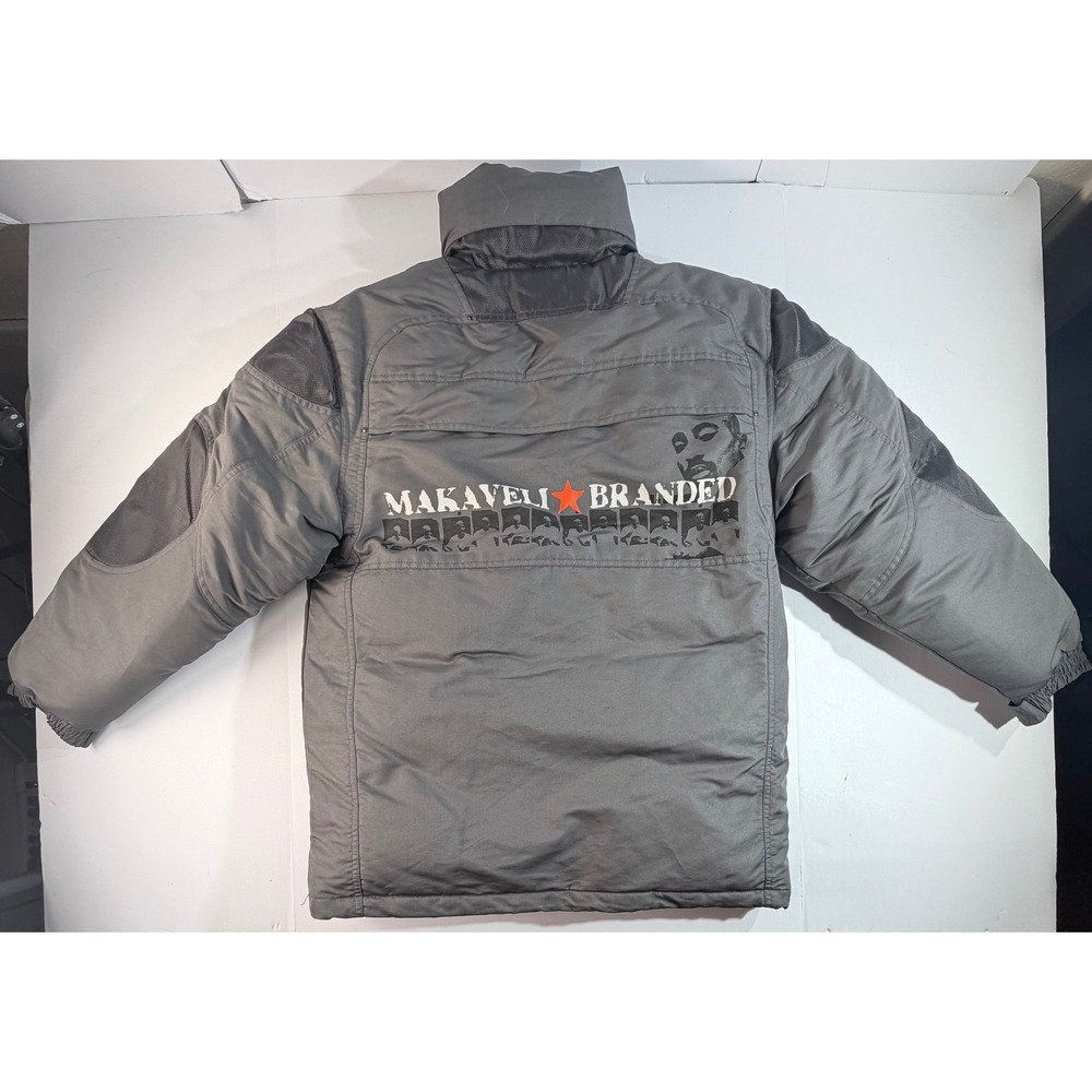 Makaveli Branded Tupac 2Pac Puffer Jacket Gray Down Fill Mens Youth L 14/16